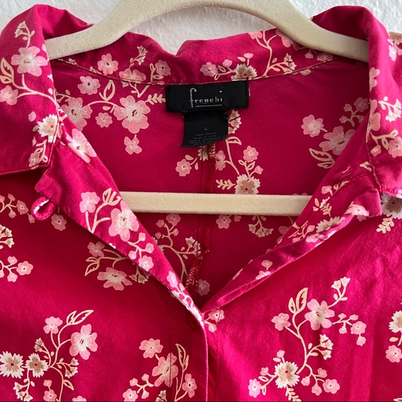Fuchsia cherry blossom print blouse with 3/4 sleeves. - Picture 3 of 5